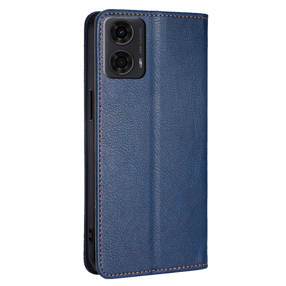 For Motorola Moto G24 4G / G04 4G Phone Case Solid Color Wallet Leather Cover - Blue