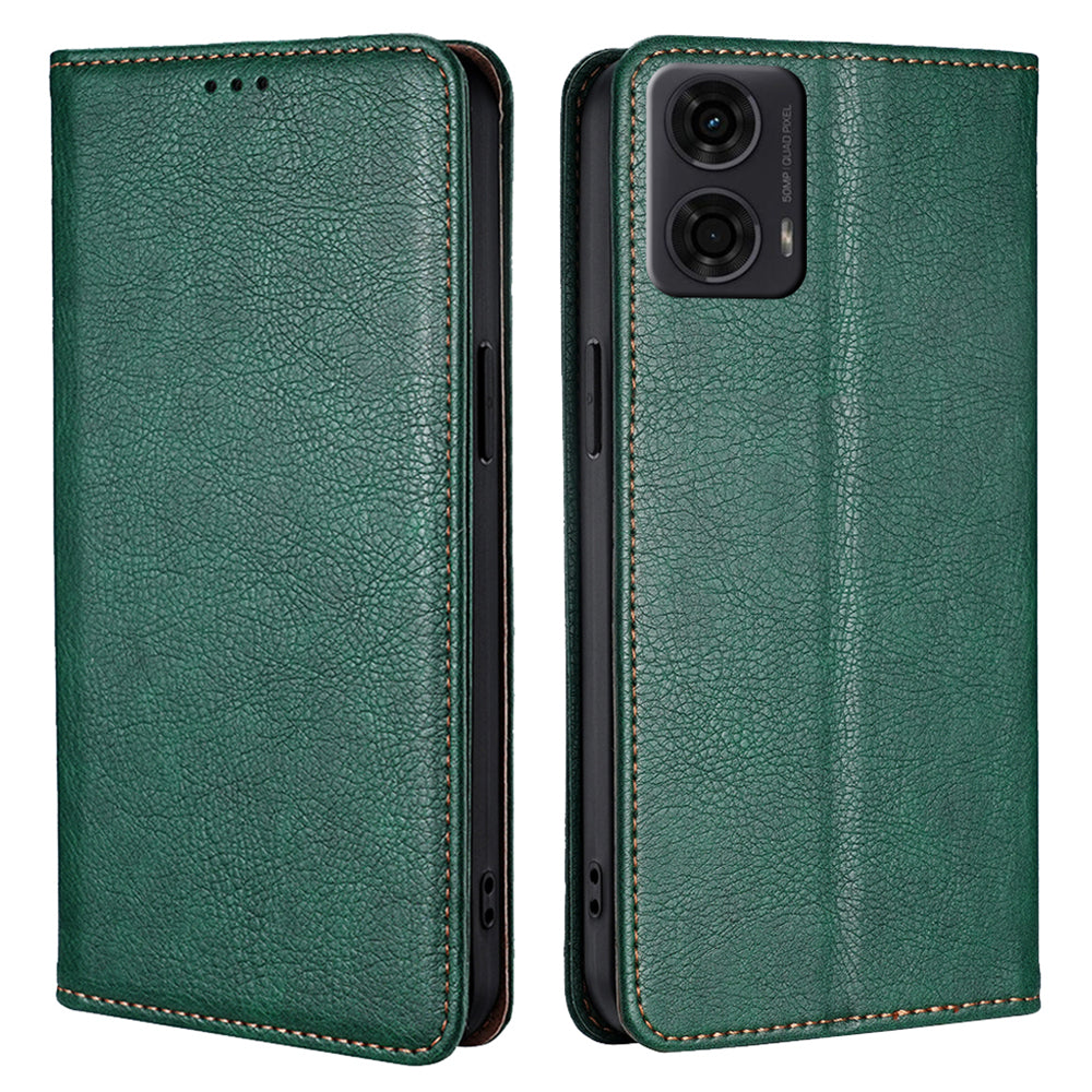 For Motorola Moto G24 4G / G04 4G Phone Case Solid Color Wallet Leather Cover - Green