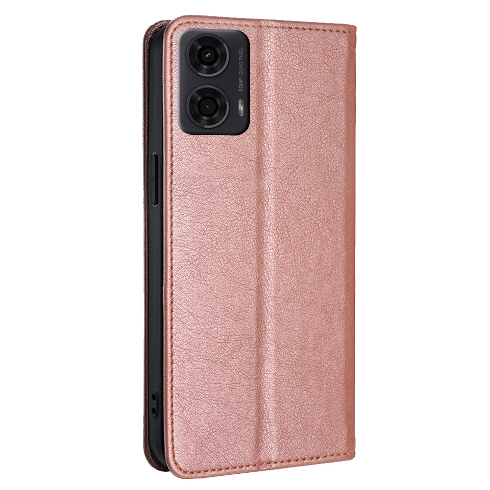 For Motorola Moto G24 4G / G04 4G Phone Case Solid Color Wallet Leather Cover - Rose Gold