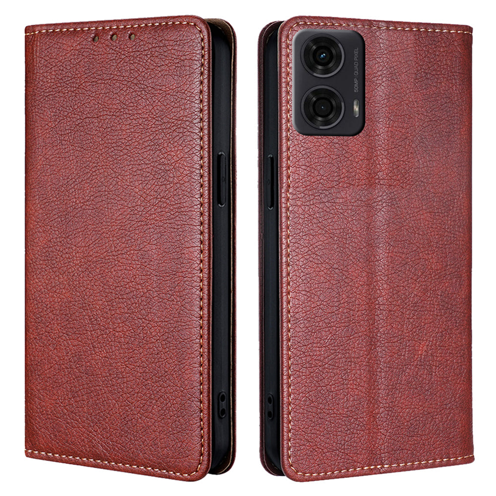 For Motorola Moto G24 4G / G04 4G Phone Case Solid Color Wallet Leather Cover - Brown