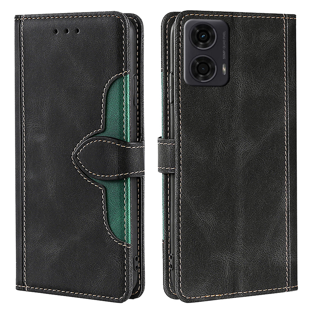 For Motorola Moto G24 4G / G04 4G Wallet Case Skin-Touch Leather Stand Phone Cover - Black