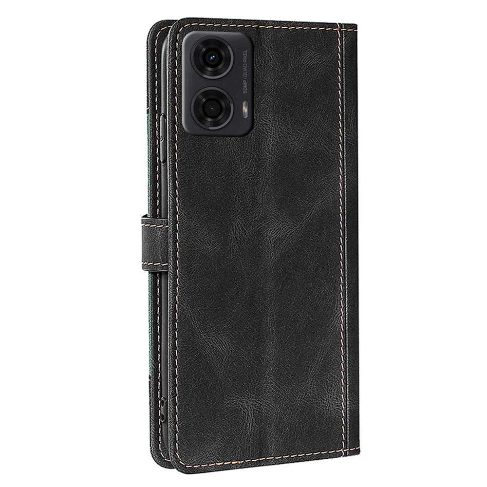 For Motorola Moto G24 4G / G04 4G Wallet Case Skin-Touch Leather Stand Phone Cover - Black