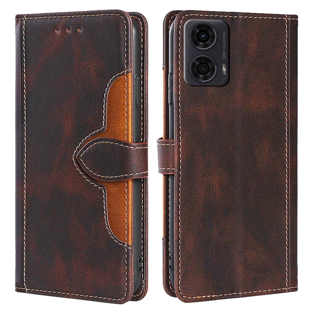 For Motorola Moto G24 4G / G04 4G Wallet Case Skin-Touch Leather Stand Phone Cover - Brown