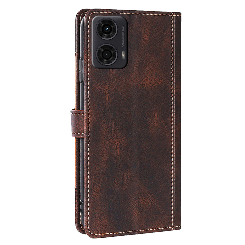 For Motorola Moto G24 4G / G04 4G Wallet Case Skin-Touch Leather Stand Phone Cover - Brown
