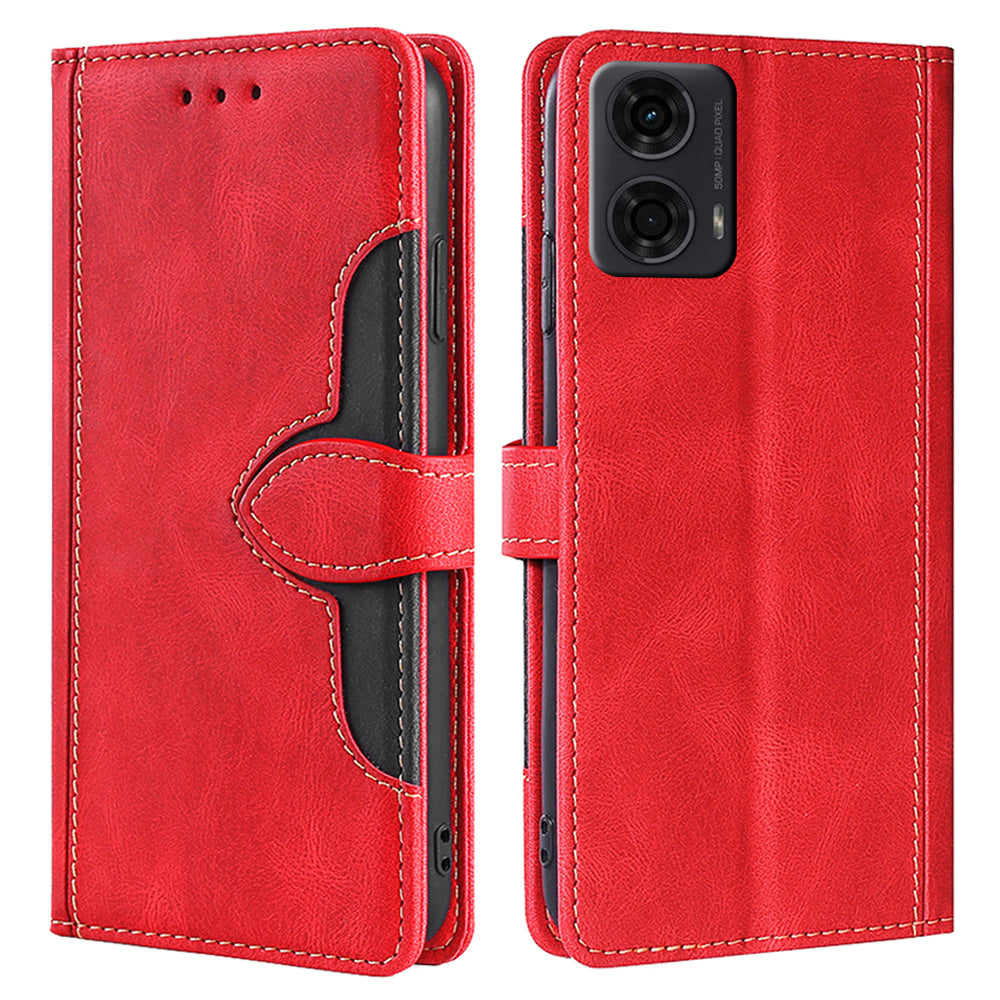 For Motorola Moto G24 4G / G04 4G Wallet Case Skin-Touch Leather Stand Phone Cover - Red