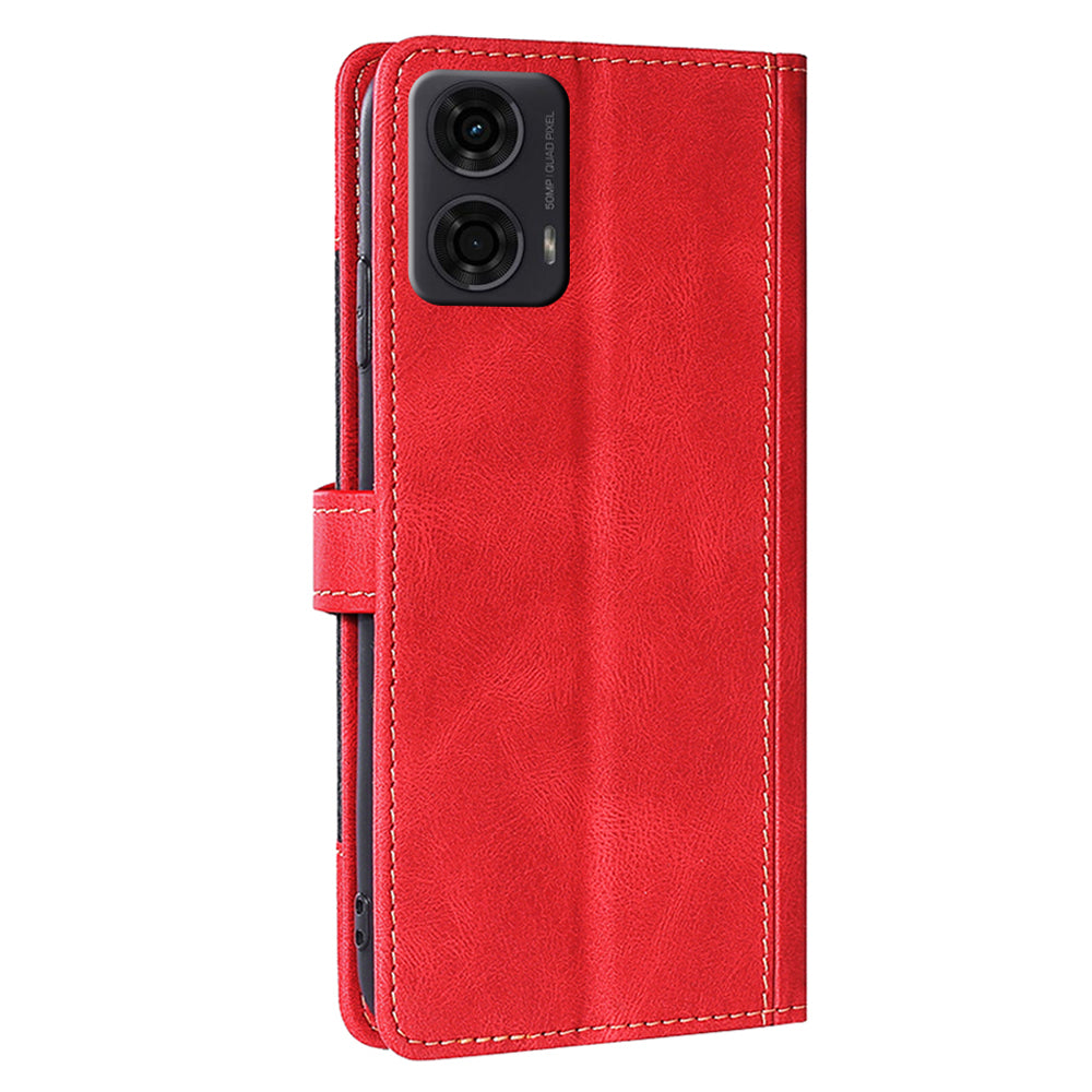 For Motorola Moto G24 4G / G04 4G Wallet Case Skin-Touch Leather Stand Phone Cover - Red