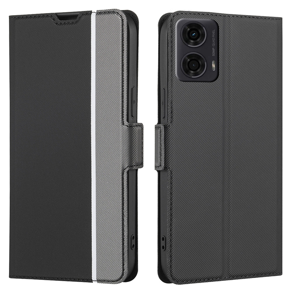 For Motorola Moto G24 4G Leather Case Twill Texture Card Slots Cell Phone Cover - Black