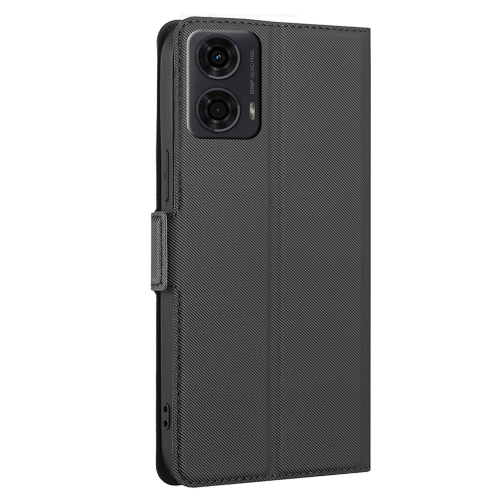 For Motorola Moto G24 4G Leather Case Twill Texture Card Slots Cell Phone Cover - Black