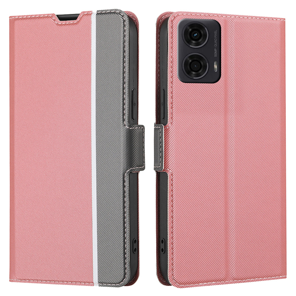 For Motorola Moto G24 4G Leather Case Twill Texture Card Slots Cell Phone Cover - Pink