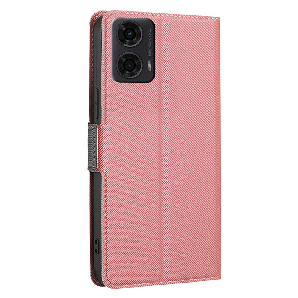 For Motorola Moto G24 4G Leather Case Twill Texture Card Slots Cell Phone Cover - Pink