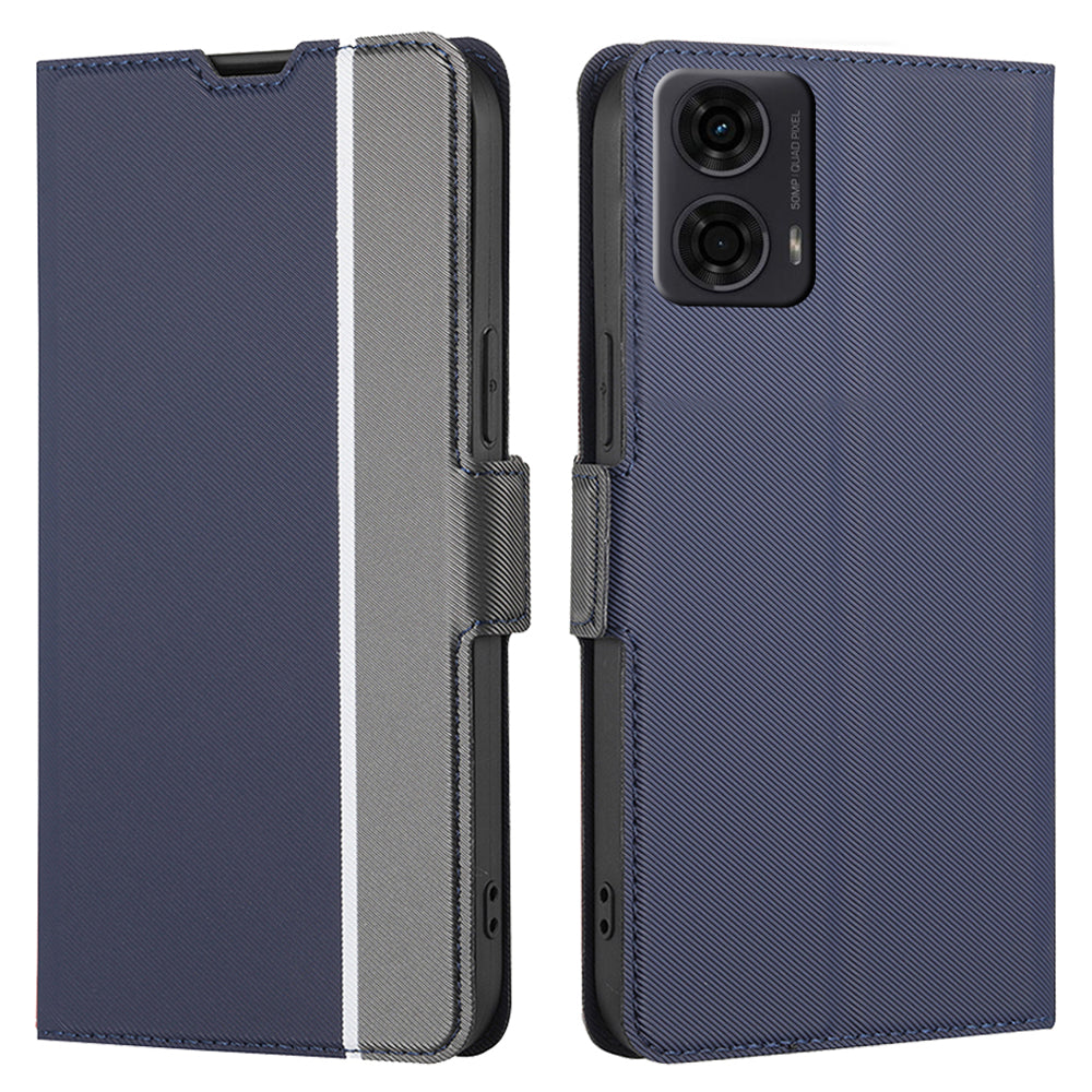 For Motorola Moto G24 4G Leather Case Twill Texture Card Slots Cell Phone Cover - Blue