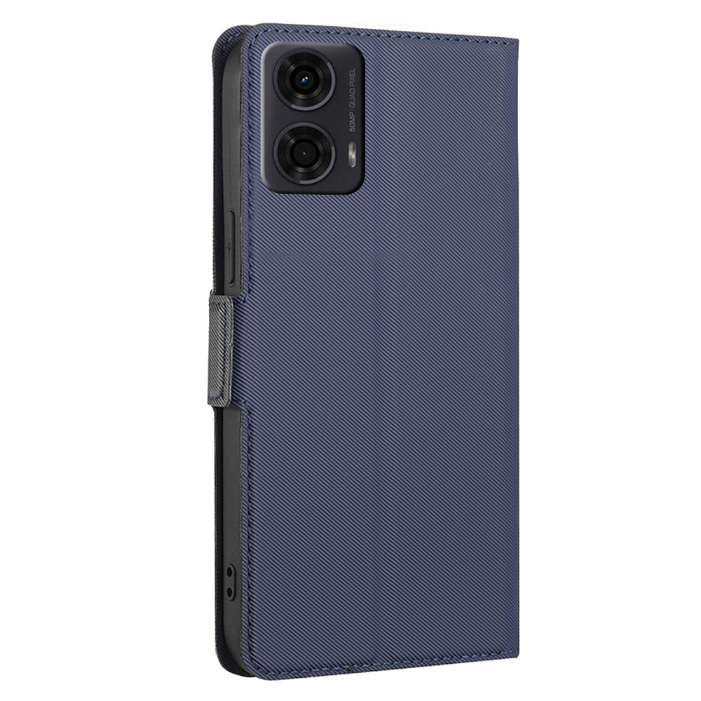 For Motorola Moto G24 4G Leather Case Twill Texture Card Slots Cell Phone Cover - Blue