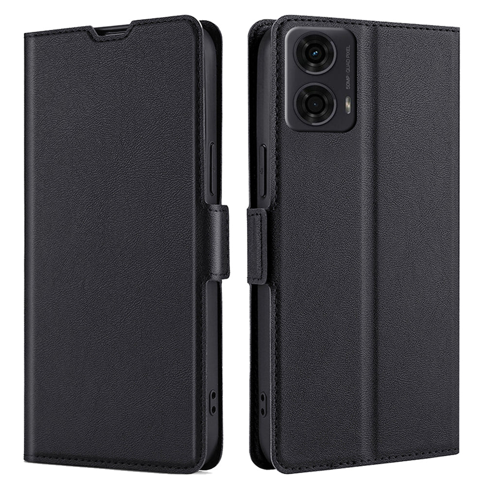 For Motorola Moto G24 4G / G04 4G Case Leather Phone Cover with Card Slots Stand - Black