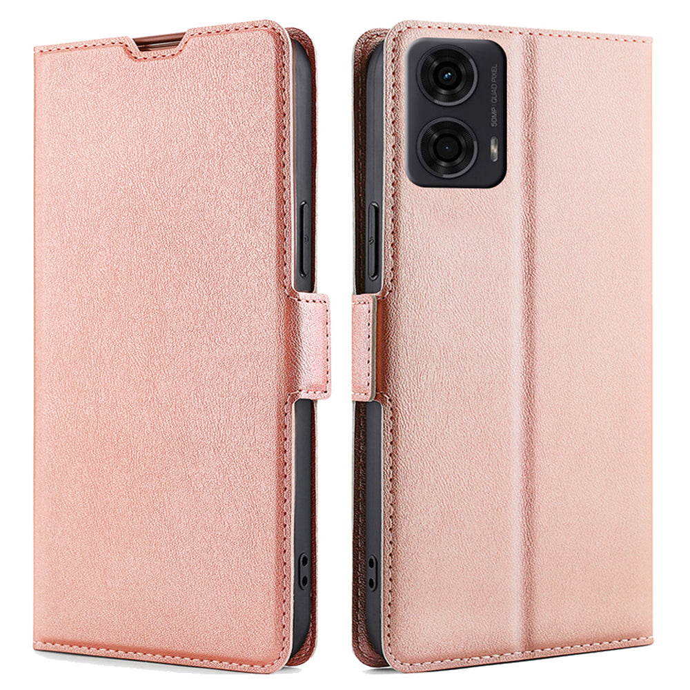 For Motorola Moto G24 4G / G04 4G Case Leather Phone Cover with Card Slots Stand - Rose Gold