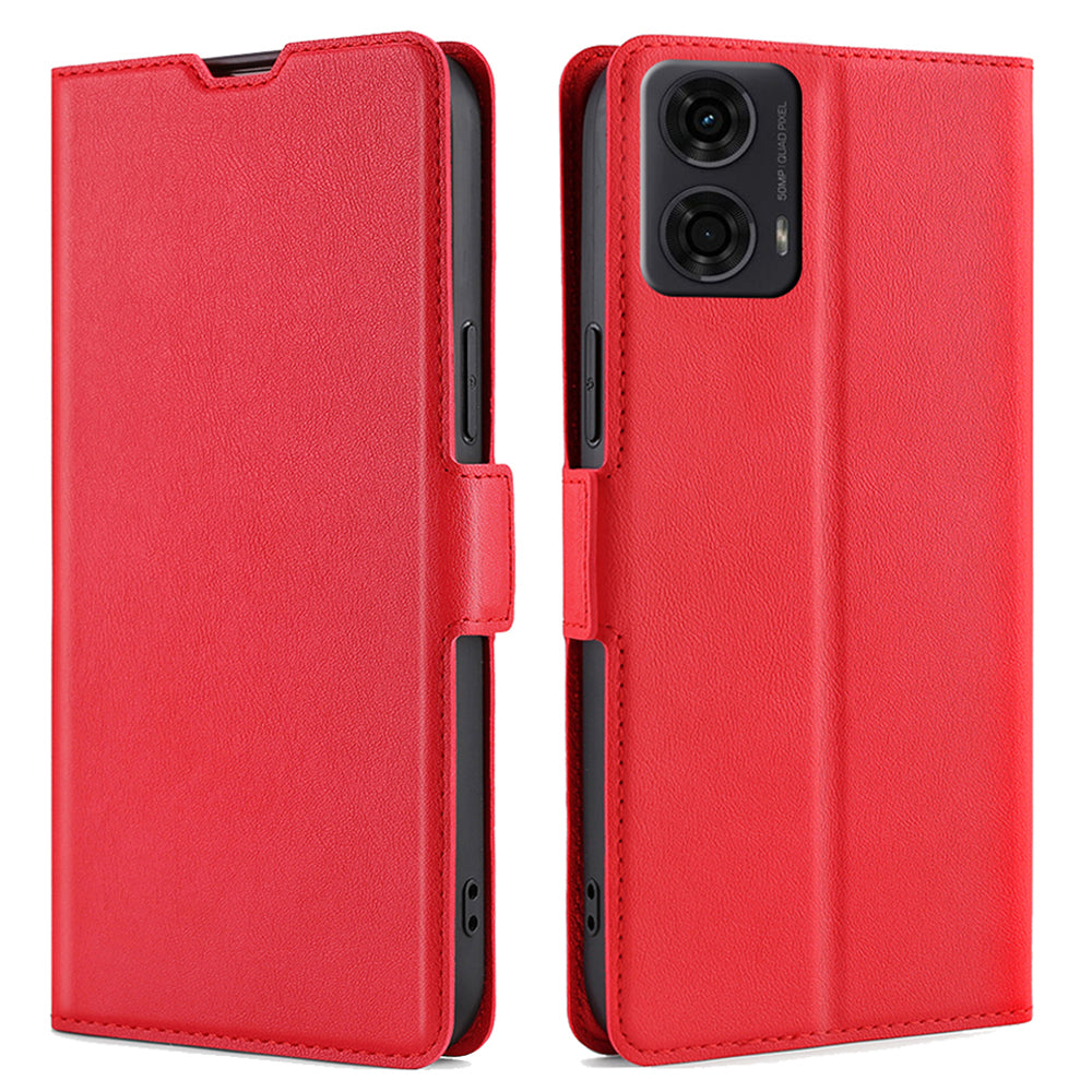 For Motorola Moto G24 4G / G04 4G Case Leather Phone Cover with Card Slots Stand - Red