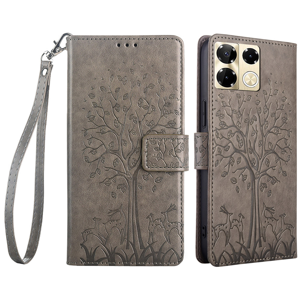 For Transsion Infinix Note 40 Pro 5G Case Tree Imprinted Stand Leather Wallet Phone Cover - Grey