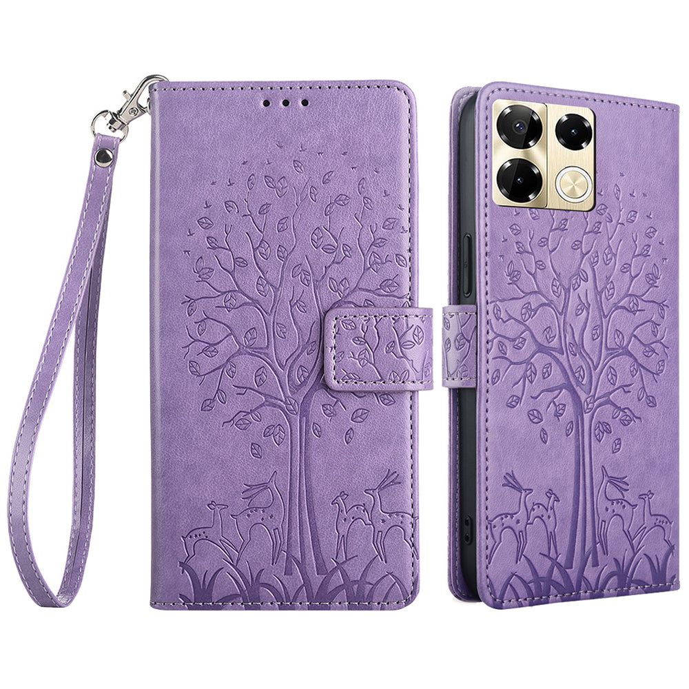 For Transsion Infinix Note 40 Pro 5G Case Tree Imprinted Stand Leather Wallet Phone Cover - Purple