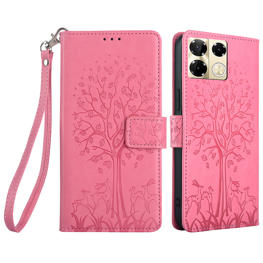 For Transsion Infinix Note 40 Pro 5G Case Tree Imprinted Stand Leather Wallet Phone Cover - Pink