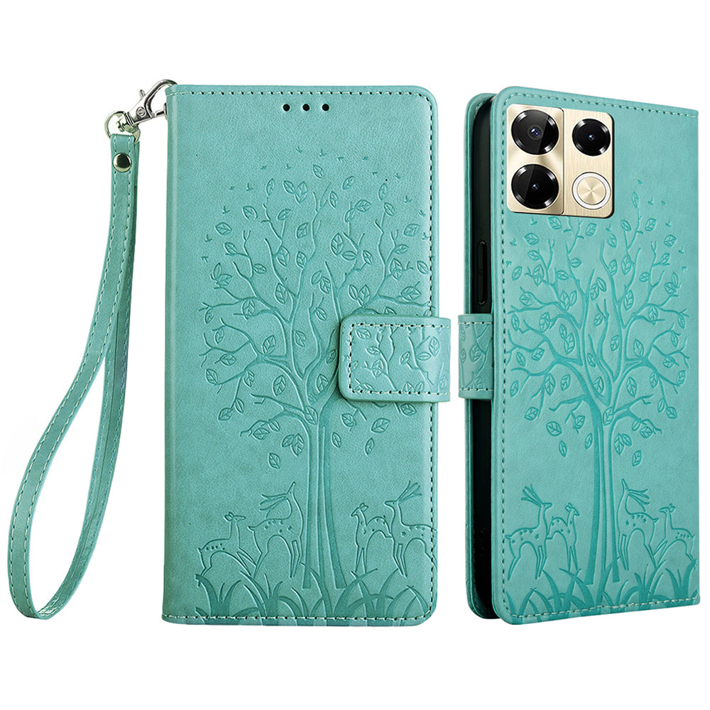 For Transsion Infinix Note 40 Pro 5G Case Tree Imprinted Stand Leather Wallet Phone Cover - Green