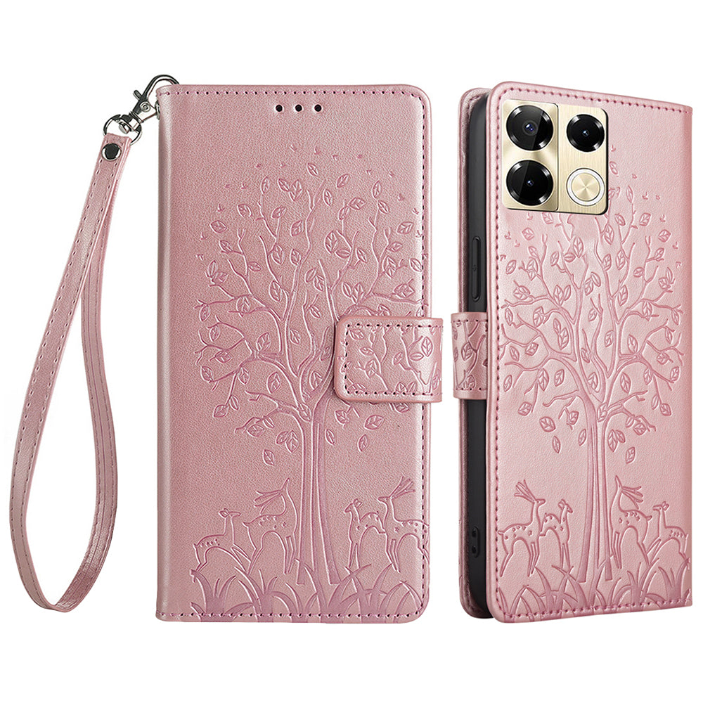 For Transsion Infinix Note 40 Pro 5G Case Tree Imprinted Stand Leather Wallet Phone Cover - Rose Gold