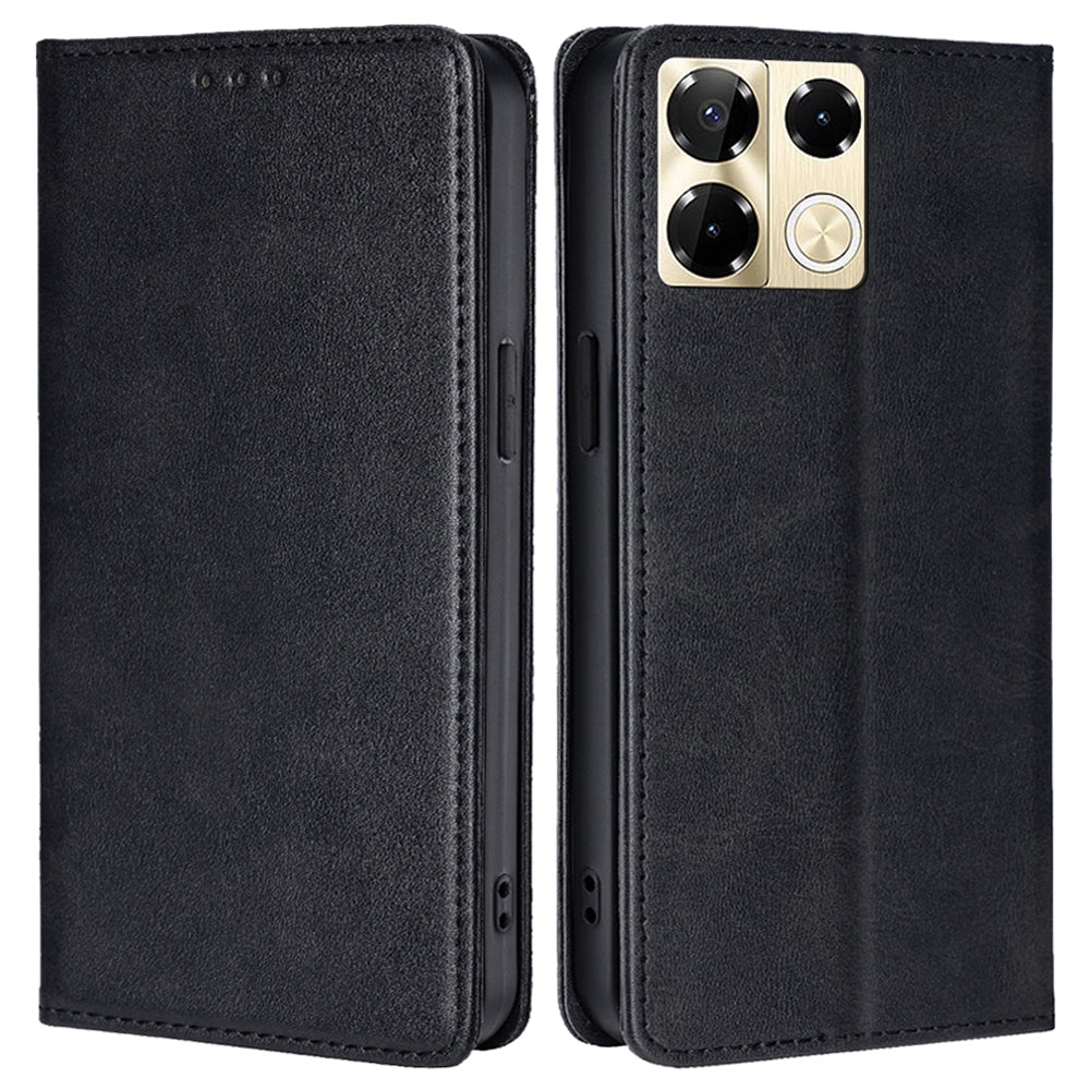For Transsion Infinix Note 40 Pro 5G Case Magnetic Calf Textured Leather Phone Cover - Black