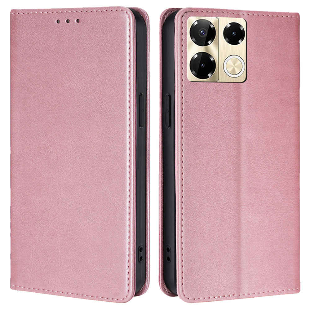 For Transsion Infinix Note 40 Pro 5G Case Magnetic Calf Textured Leather Phone Cover - Rose Gold