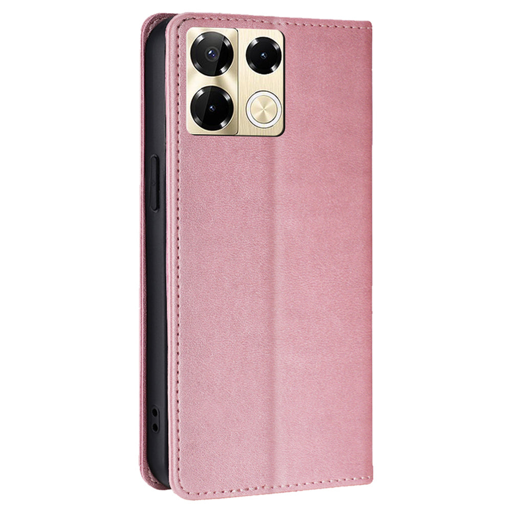For Transsion Infinix Note 40 Pro 5G Case Magnetic Calf Textured Leather Phone Cover - Rose Gold