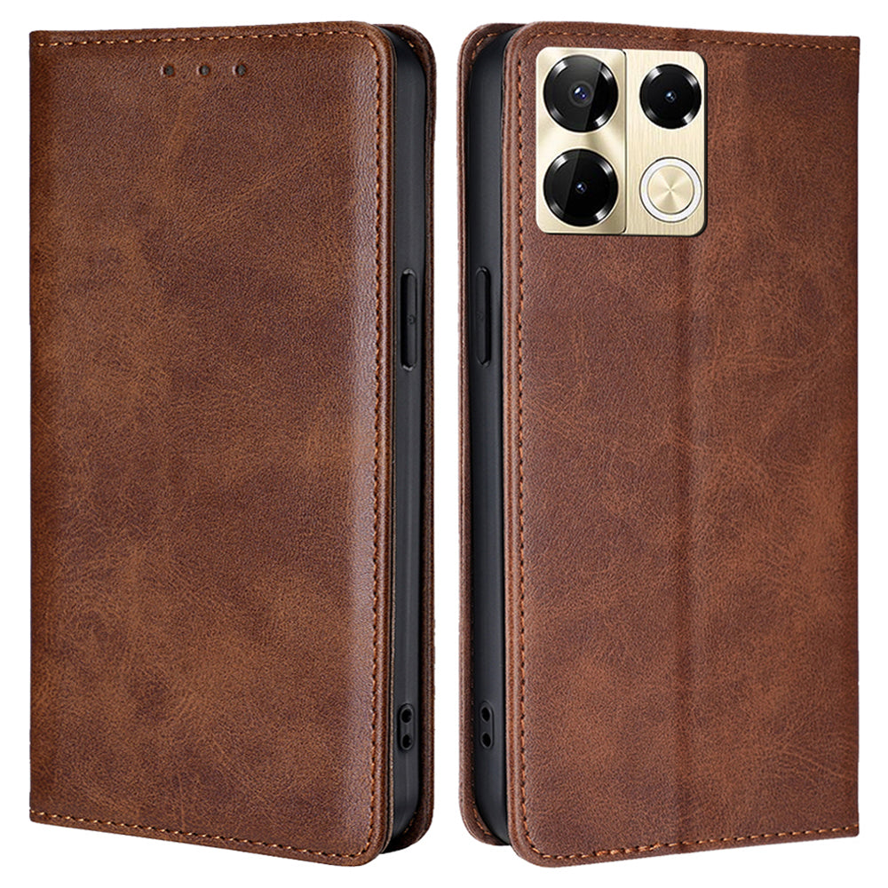 For Transsion Infinix Note 40 Pro 5G Case Magnetic Calf Textured Leather Phone Cover - Brown