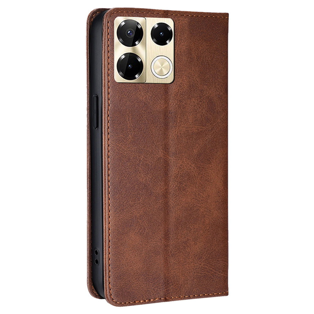 For Transsion Infinix Note 40 Pro 5G Case Magnetic Calf Textured Leather Phone Cover - Brown