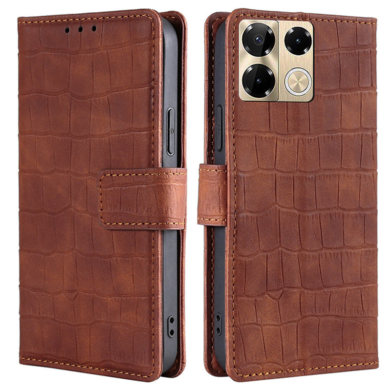 For Transsion Infinix Note 40 Pro 5G Leather Cover Crocodile Texture Wholesale Phone Cases - Brown