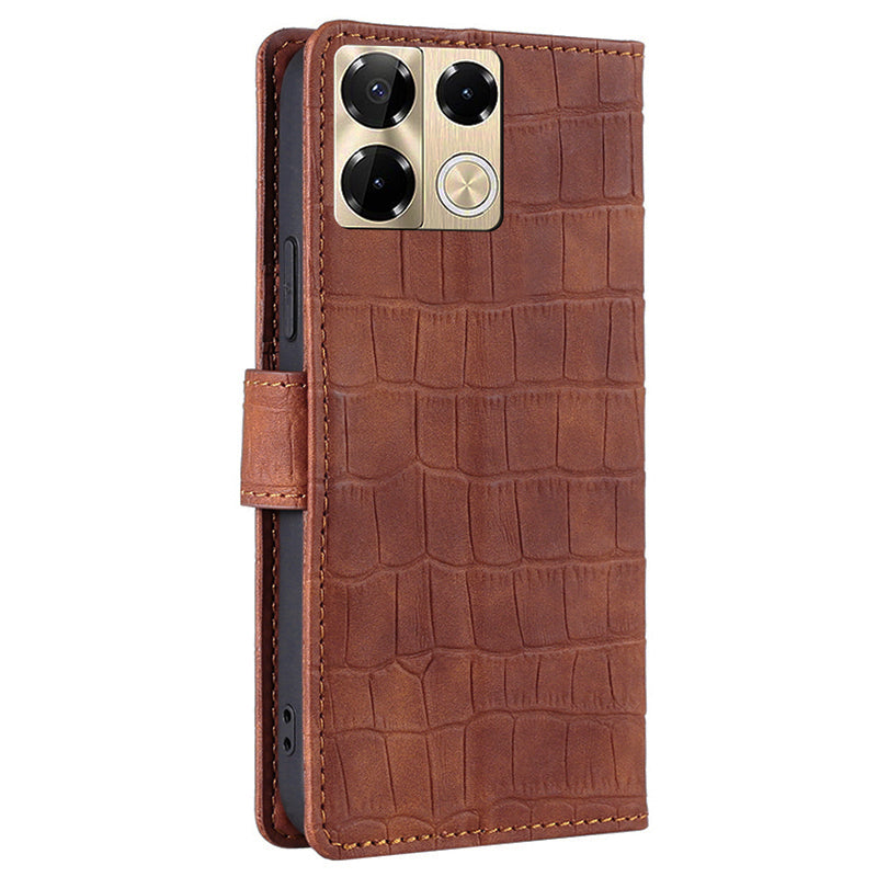 For Transsion Infinix Note 40 Pro 5G Leather Cover Crocodile Texture Wholesale Phone Cases - Brown