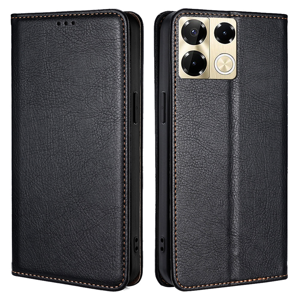 For Transsion Infinix Note 40 Pro 5G Case Solid Color PU Leather Flip Wallet Stand Cover - Black