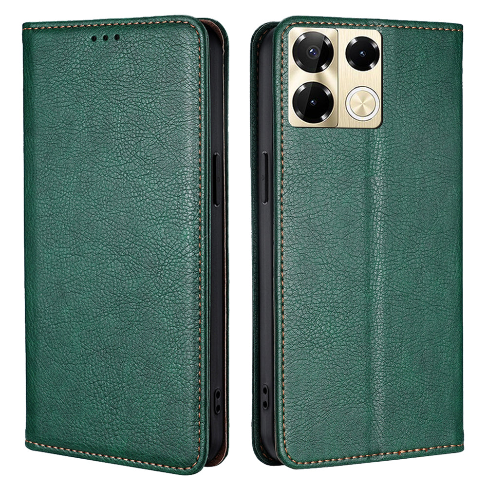 For Transsion Infinix Note 40 Pro 5G Case Solid Color PU Leather Flip Wallet Stand Cover - Green