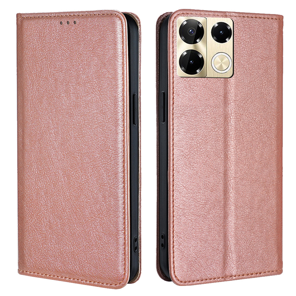 For Transsion Infinix Note 40 Pro 5G Case Solid Color PU Leather Flip Wallet Stand Cover - Rose Gold