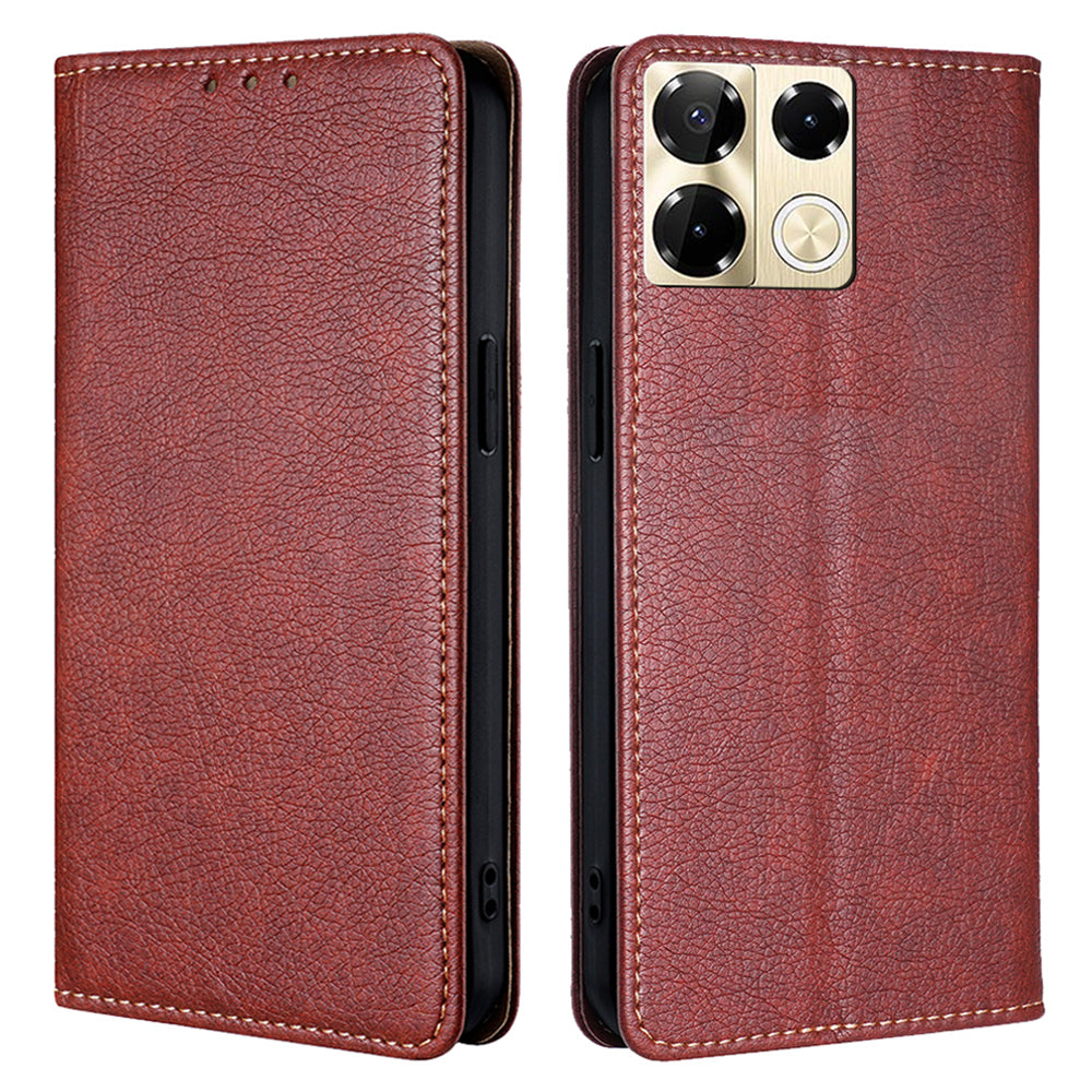 For Transsion Infinix Note 40 Pro 5G Case Solid Color PU Leather Flip Wallet Stand Cover - Brown