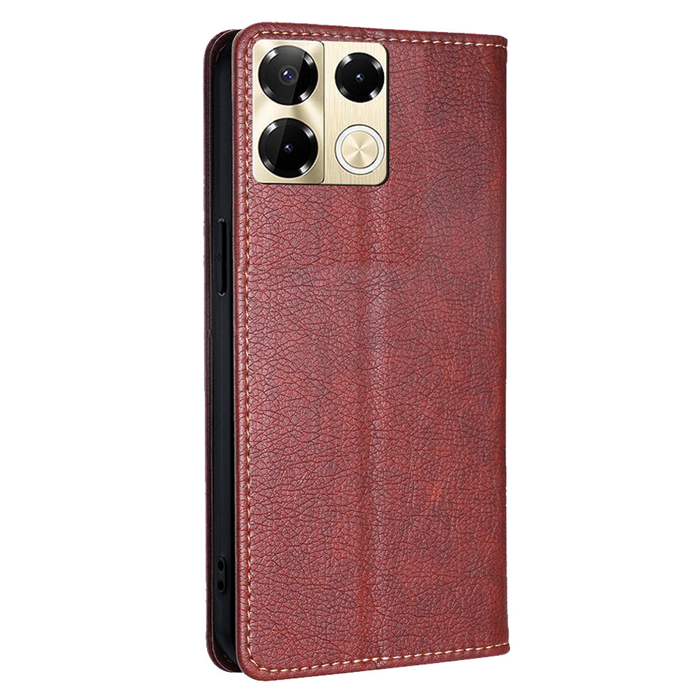 For Transsion Infinix Note 40 Pro 5G Case Solid Color PU Leather Flip Wallet Stand Cover - Brown