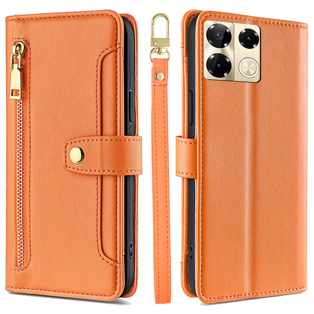 For Transsion Infinix Note 40 Pro 5G Zipper Wallet Case Leather Phone Cover with Shoulder Strap - Orange