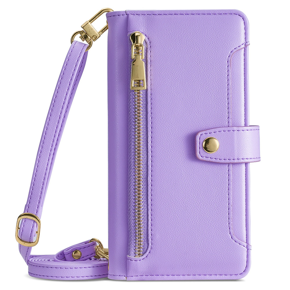 For Transsion Infinix Note 40 Pro 5G Zipper Wallet Case Leather Phone Cover with Shoulder Strap - Purple