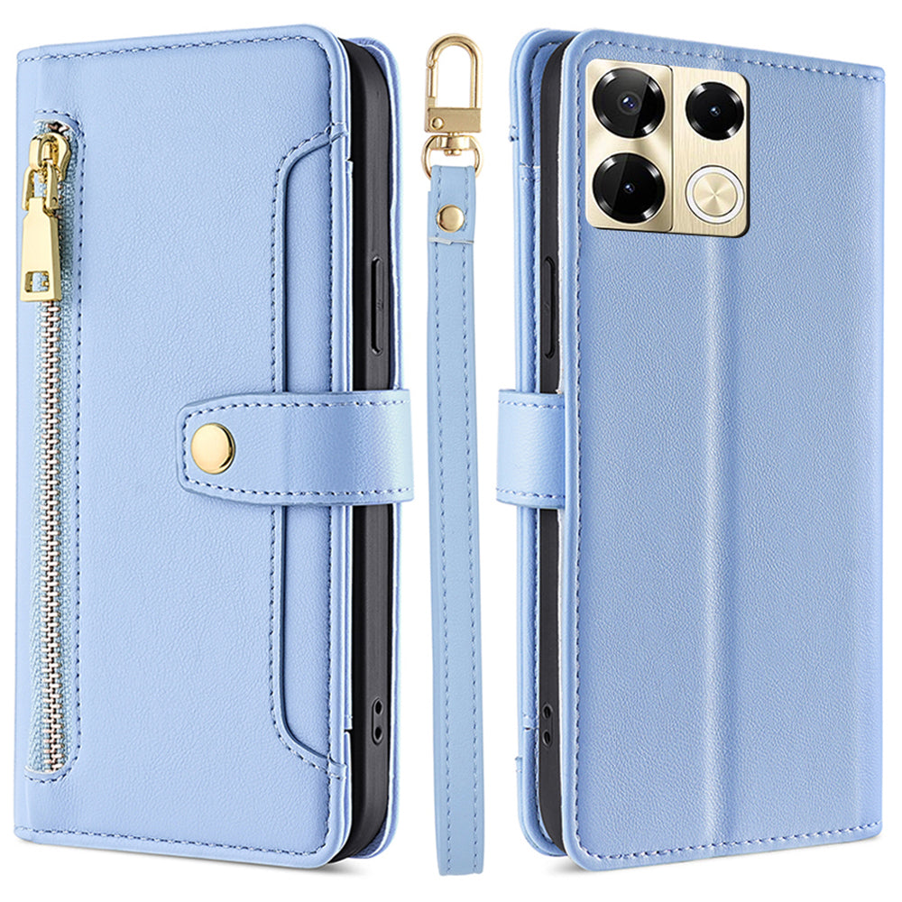 For Transsion Infinix Note 40 Pro 5G Zipper Wallet Case Leather Phone Cover with Shoulder Strap - Blue