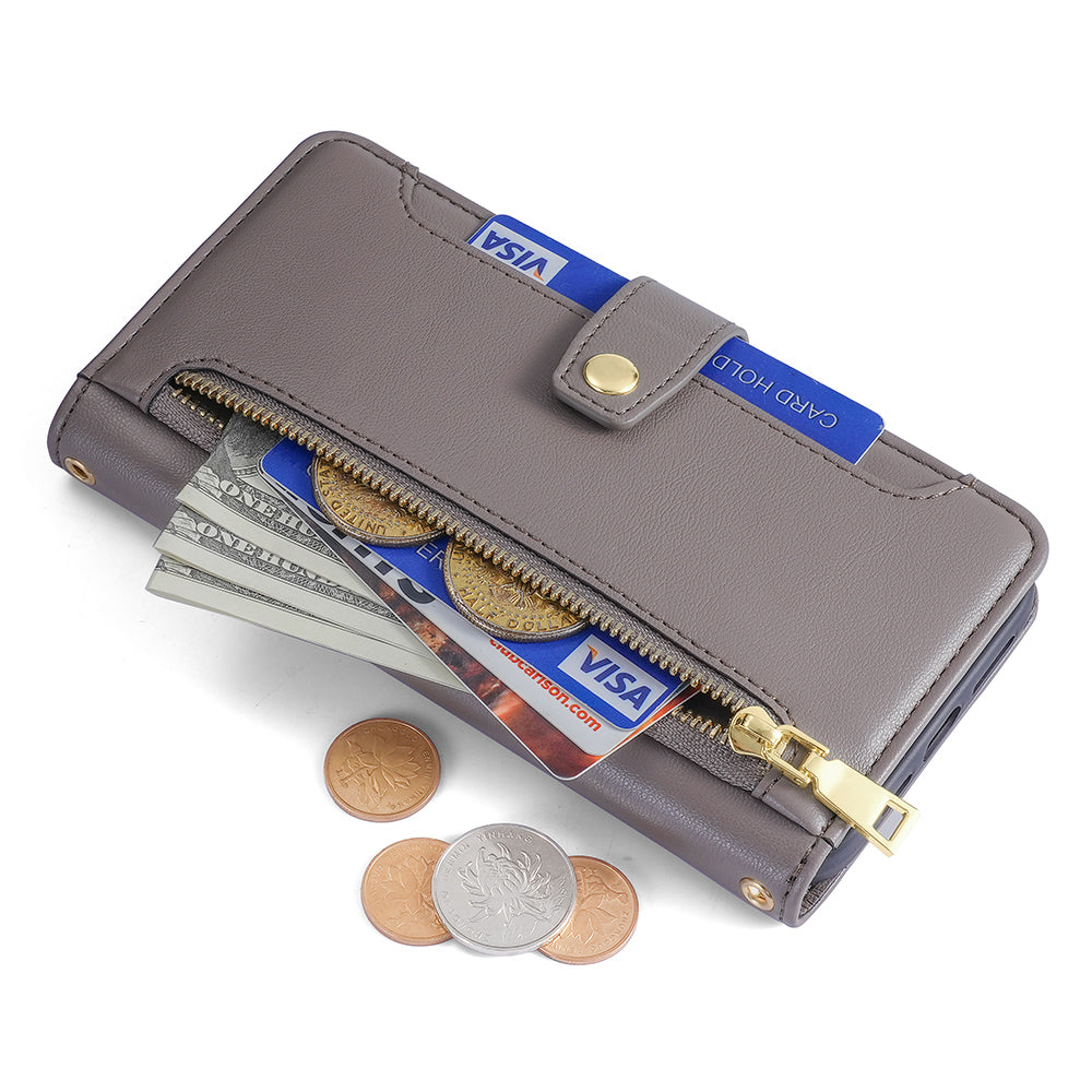 For Transsion Infinix Note 40 Pro 5G Zipper Wallet Case Leather Phone Cover with Shoulder Strap - Grey