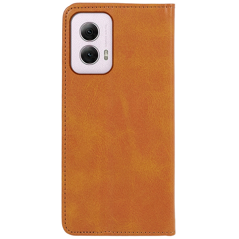 For Motorola Moto G Power (2024) Leather Case Magnetic Auto Closing PU Wallet Cover - Khaki