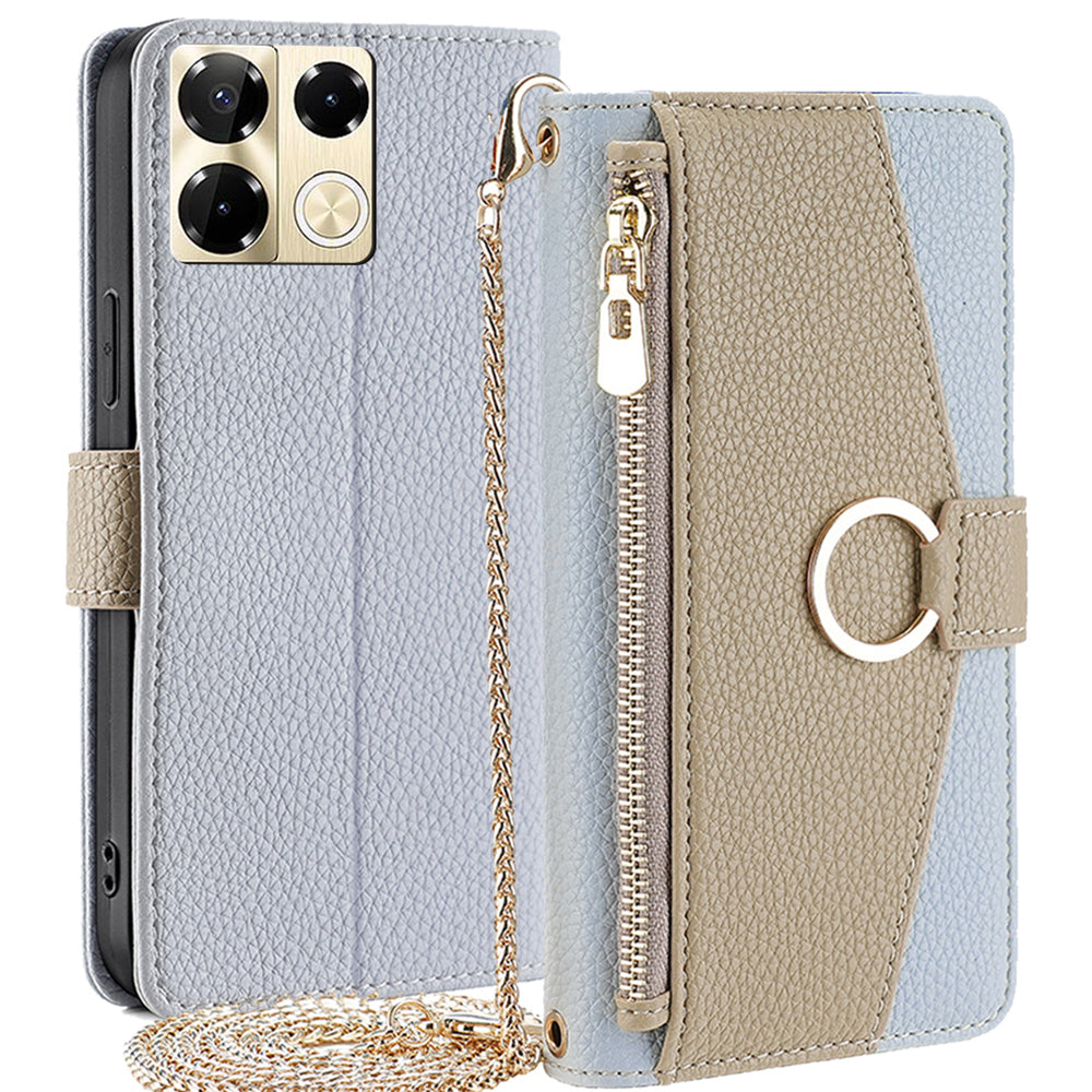 For Transsion Infinix Note 40 Pro 5G Case PU Leather Zipper Wallet Crossbody Phone Cover - Blue