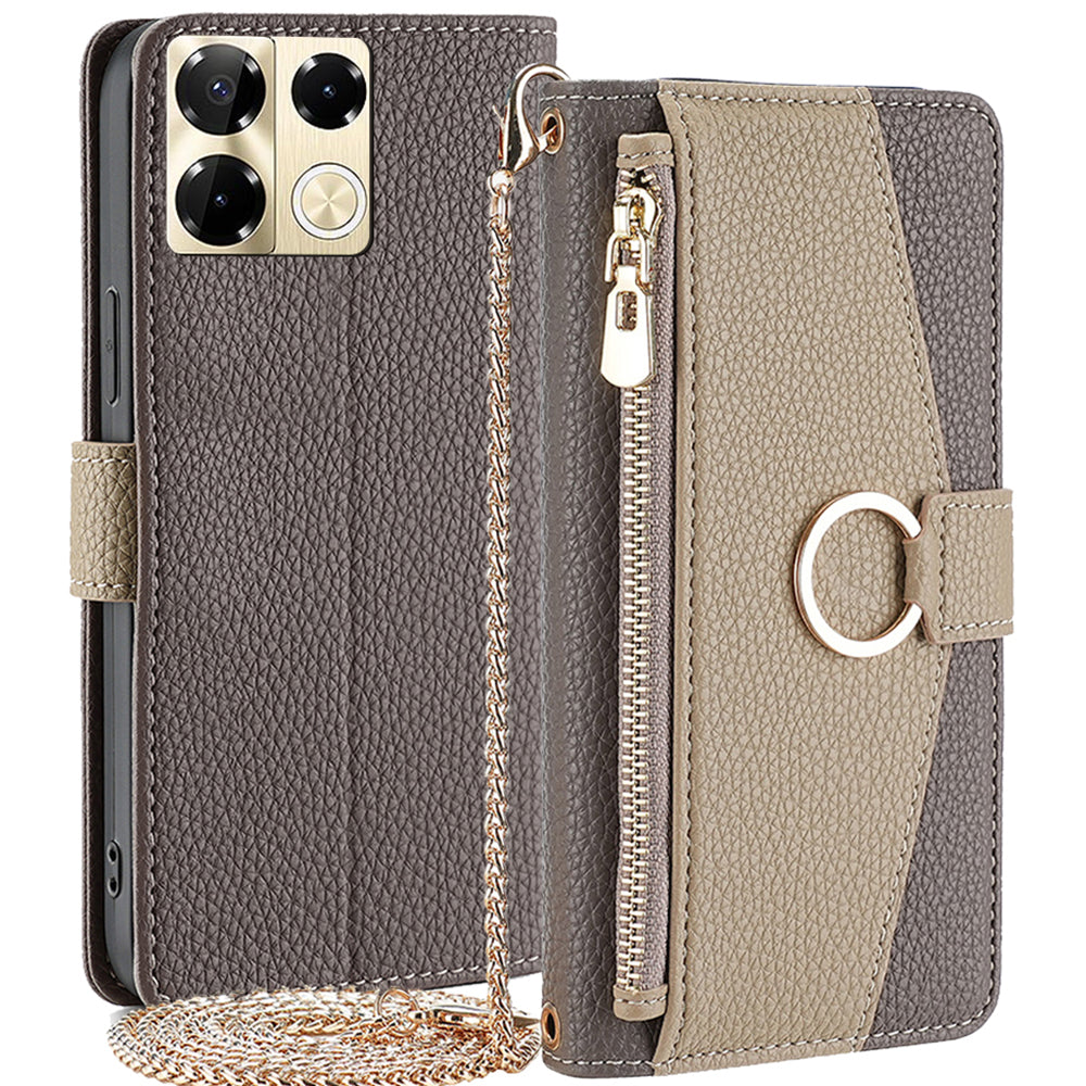 For Transsion Infinix Note 40 Pro 5G Case PU Leather Zipper Wallet Crossbody Phone Cover - Grey