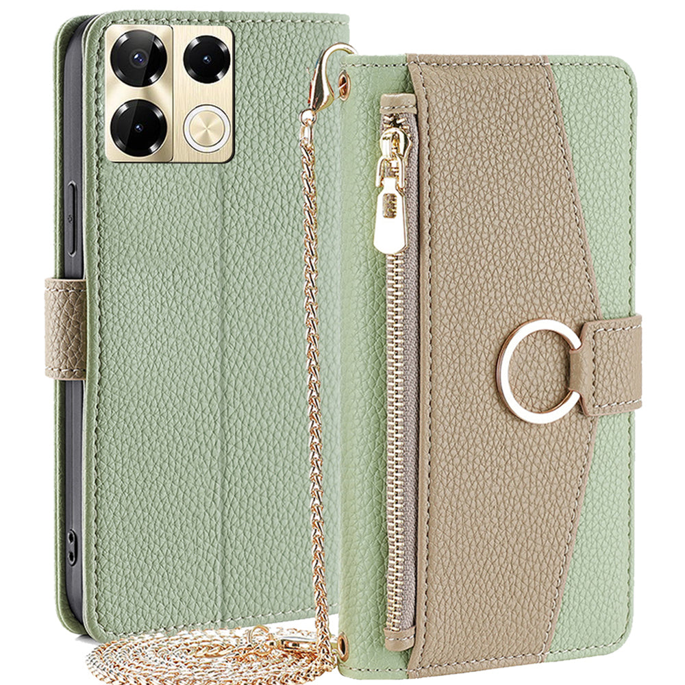 For Transsion Infinix Note 40 Pro 5G Case PU Leather Zipper Wallet Crossbody Phone Cover - Green