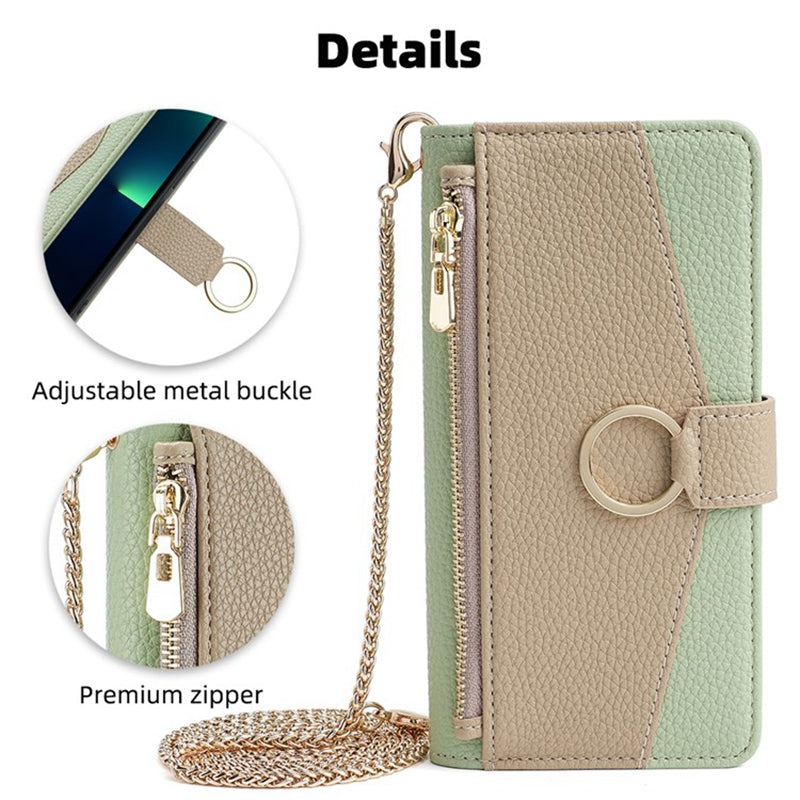 For Transsion Infinix Note 40 Pro 5G Case PU Leather Zipper Wallet Crossbody Phone Cover - Green