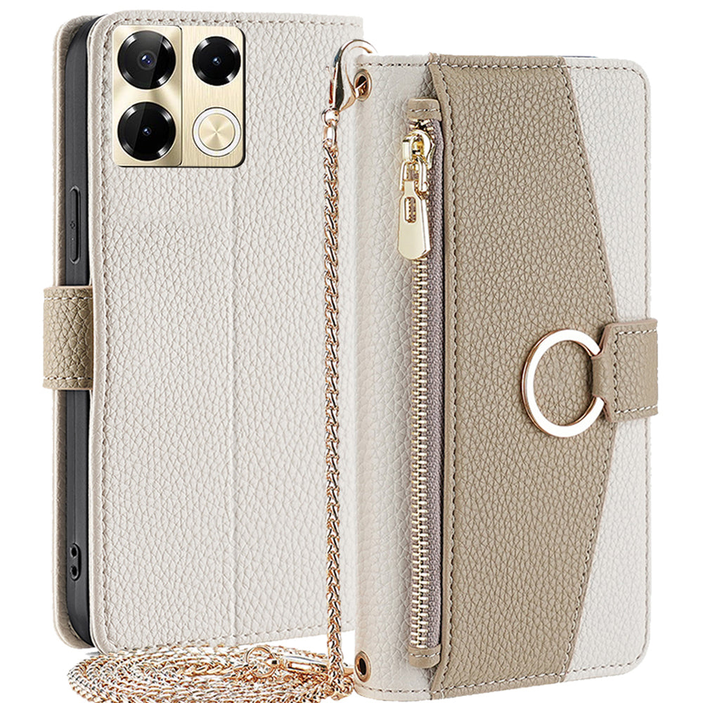 For Transsion Infinix Note 40 Pro 5G Case PU Leather Zipper Wallet Crossbody Phone Cover - White