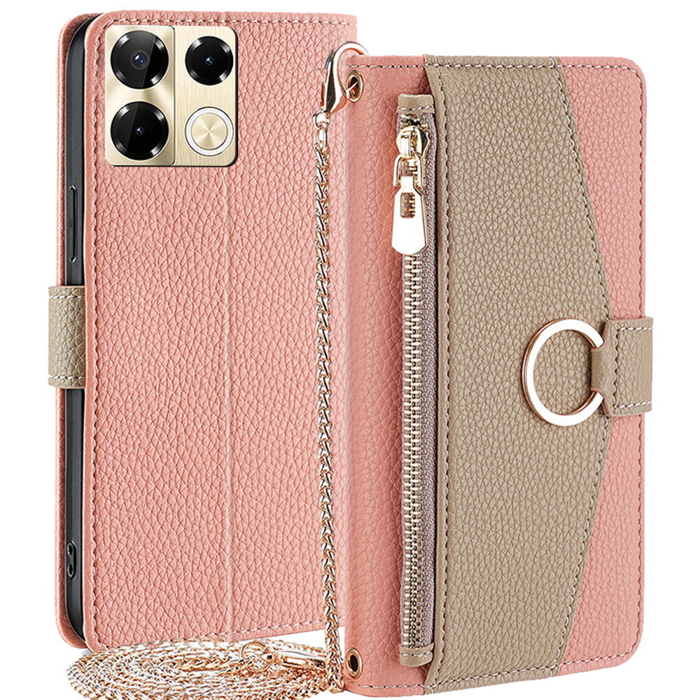 For Transsion Infinix Note 40 Pro 5G Case PU Leather Zipper Wallet Crossbody Phone Cover - Pink