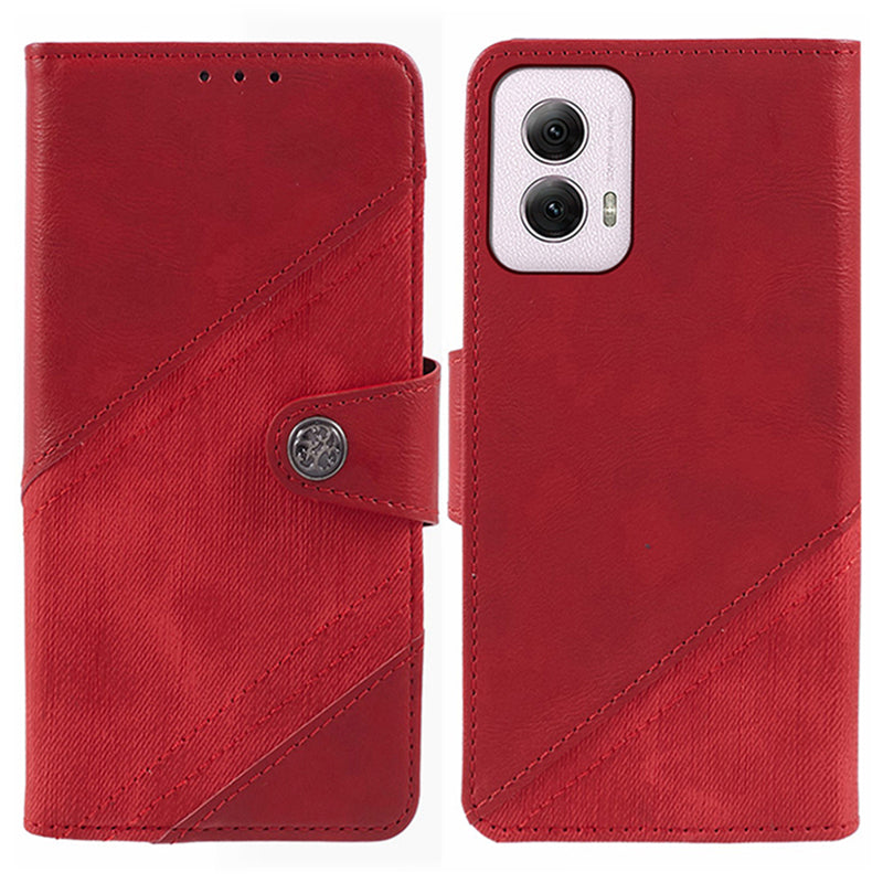 For Motorola Moto G Power (2024) Case Splicing Crazy Horse Texture Magnetic Phone Cover - Red