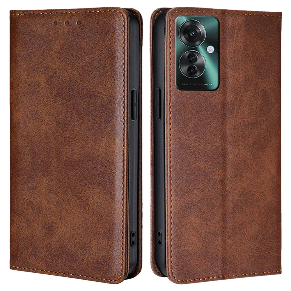 For Oppo Reno11 F 5G / F25 Pro 5G Phone Case Calf Texture Leather Cover Cell Phone Accessory Wholesale - Brown
