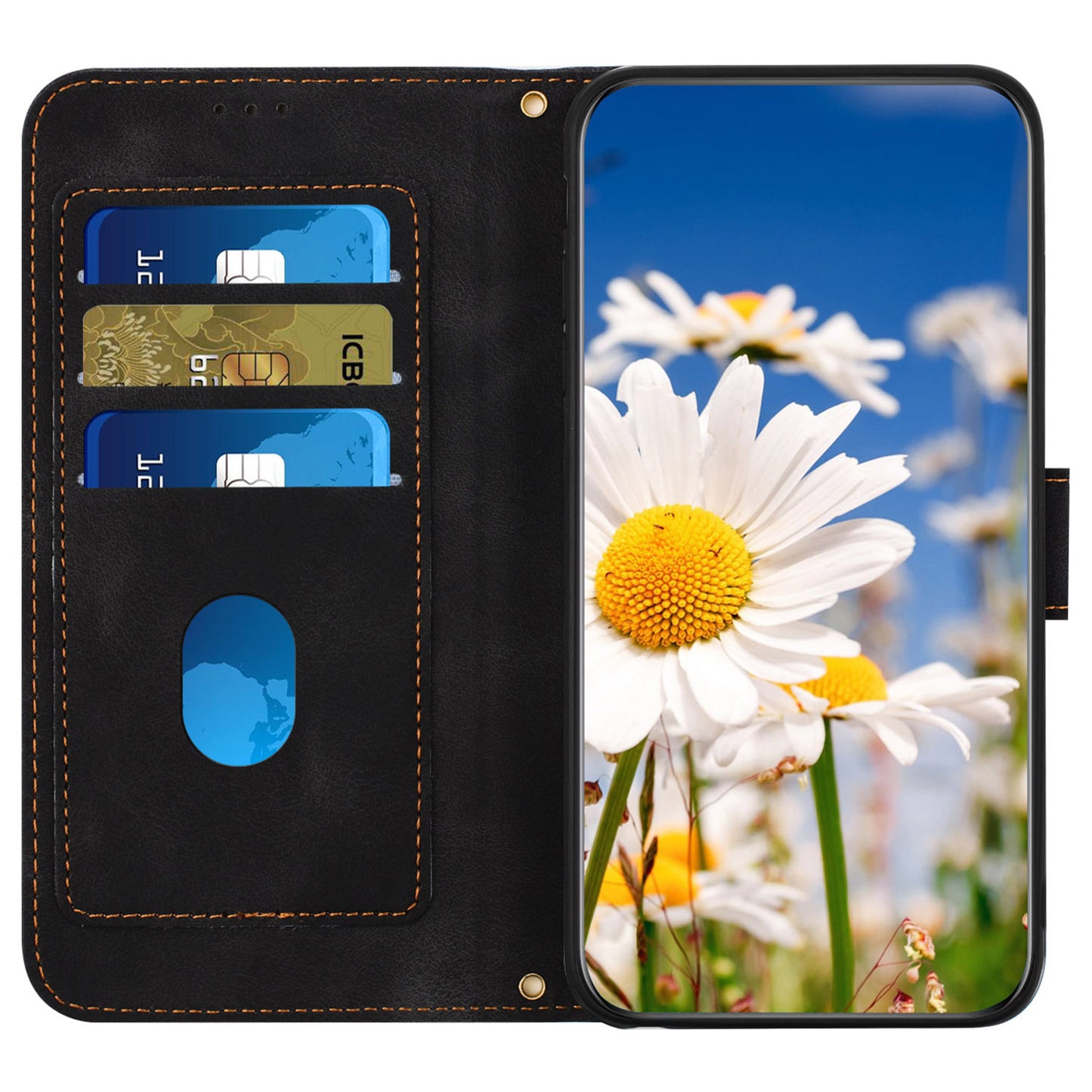 For Google Pixel 9 Phone Cover Flower Pattern PU Leather Case with Card Holder and Stand - Black